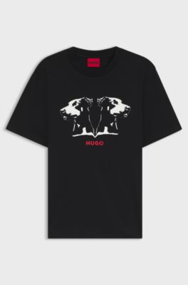 Cotton-jersey T-shirt with Dobermann print, Black
