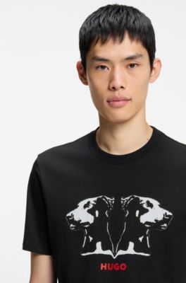 Cotton-jersey T-shirt with Dobermann print, Black