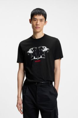 Cotton-jersey T-shirt with Dobermann print, Black
