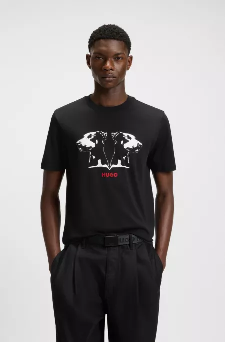 Cotton-jersey T-shirt with Dobermann print
