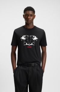 T-Shirt aus Baumwoll-Jersey mit Dobermann-Print, Schwarz
