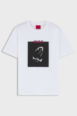 Cotton-jersey T-shirt with Dobermann print, White