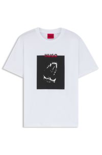 Cotton-jersey T-shirt with Dobermann print, White