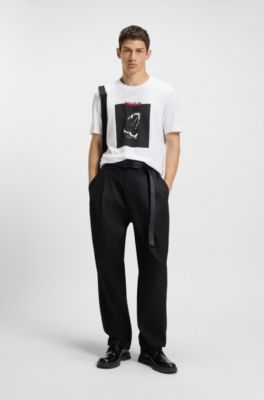 Cotton-jersey T-shirt with Dobermann print, White