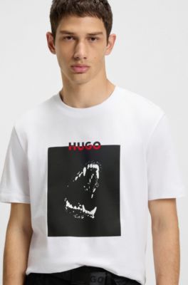 Cotton-jersey T-shirt with Dobermann print, White