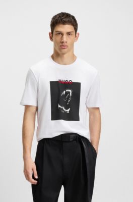 Cotton-jersey T-shirt with Dobermann print, White