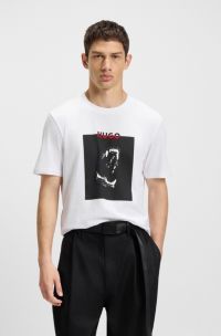 Cotton-jersey T-shirt with Dobermann print, White