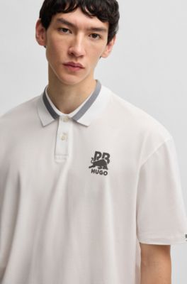HUGO - HUGO x RB stretch-cotton polo shirt with carbon stealth logo - White