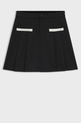 Falda plisada de punto con detalles en bloques de color, Negro