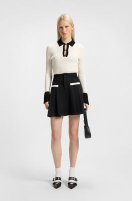Pleated jersey skirt with colour-blocked details, Black