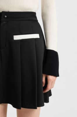 Pleated jersey skirt with colour-blocked details, Black