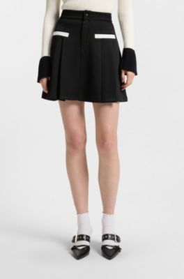 Falda plisada de punto con detalles en bloques de color, Negro