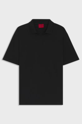 Relaxed-fit polo shirt in mercerised stretch-cotton piqu&eacute;, Black