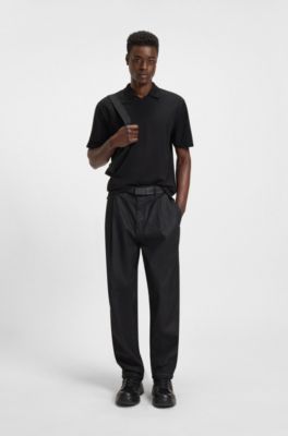 Relaxed-fit polo shirt in mercerised stretch-cotton piqu&eacute;, Black