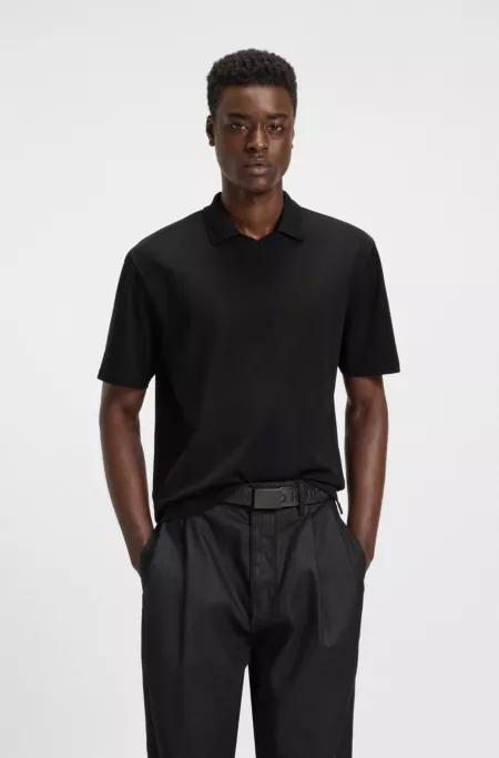 Relaxed-fit polo shirt in mercerised stretch-cotton piqué