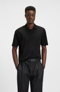 Relaxed-fit polo shirt in mercerised stretch-cotton piqué, Black