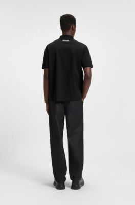 Relaxed-fit polo shirt in mercerised stretch-cotton piqu&eacute;, Black