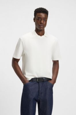 Relaxed-fit polo shirt in mercerised stretch-cotton piqu&eacute;, White