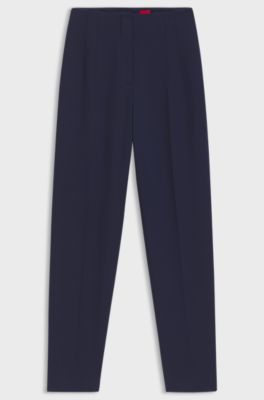 Regular-fit trousers in stretch fabric with carrot leg, Dark Blue
