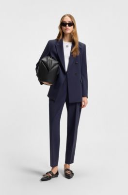 Regular-fit trousers in stretch fabric with carrot leg, Dark Blue