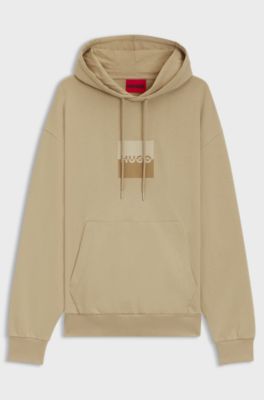 Relaxed-fit hoodie in cotton terry with split logo, Beige