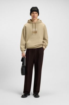Relaxed-fit hoodie in cotton terry with split logo, Beige