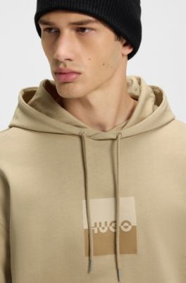 Relaxed-fit hoodie in cotton terry with split logo, Beige
