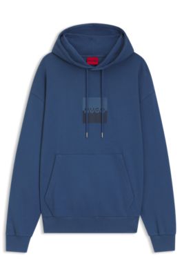 Relaxed-fit hoodie in cotton terry with split logo, Blue