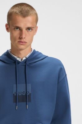 Relaxed-fit hoodie in cotton terry with split logo, Blue