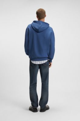 Relaxed-fit hoodie in cotton terry with split logo, Blue