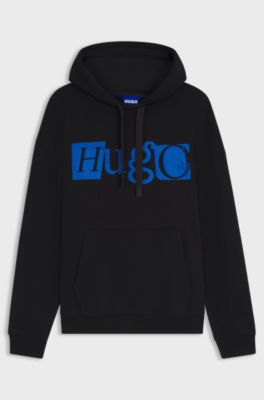 Cotton-terry hoodie with puff-print logo, Black