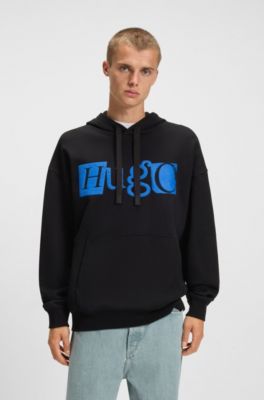Cotton-terry hoodie with puff-print logo, Black