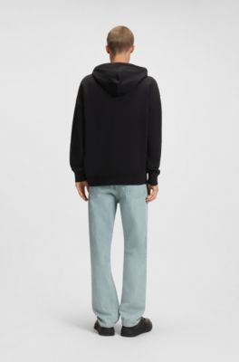 Cotton-terry hoodie with puff-print logo, Black