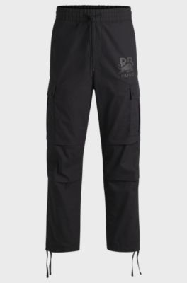 HUGO x RB regular-fit trousers with carbon stealth logo, Black