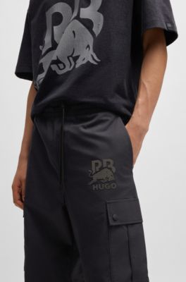 HUGO x RB regular-fit trousers with carbon stealth logo, Black