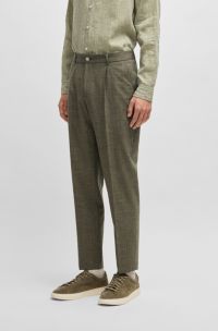 Melange trousers in virgin wool and linen, Khaki