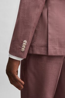 Slim-fit suit jacket in a patterned wool blend, light pink