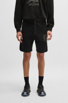 HUGO - HUGO x RB cotton-terry shorts with carbon stealth logo - Black