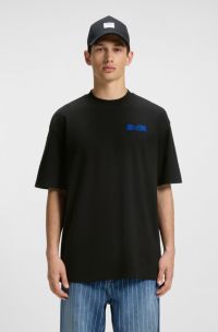 T-shirt in jersey di cotone con logo stampato in rilievo, Nero
