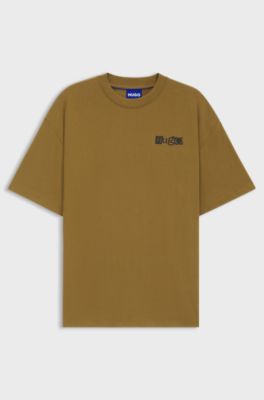 Cotton-jersey T-shirt with puff-print logo, Light Brown