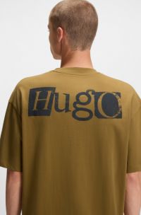 Cotton-jersey T-shirt with puff-print logo, Light Brown