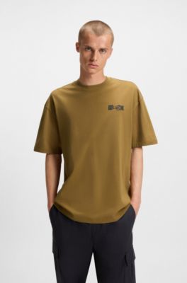 Cotton-jersey T-shirt with puff-print logo, Light Brown