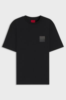 Relaxed-fit T-shirt in cotton with split logos, Black