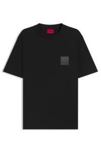 Relaxed-fit T-shirt in cotton with split logos, Black