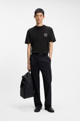 Relaxed-fit T-shirt in cotton with split logos, Black