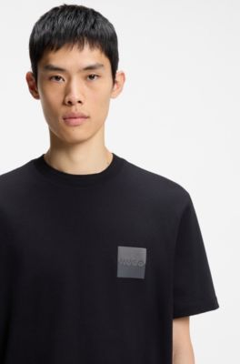 Relaxed-fit T-shirt in cotton with split logos, Black