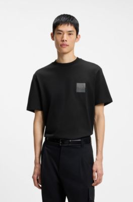 Relaxed-fit T-shirt in cotton with split logos, Black