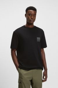 Relaxed-fit T-shirt in cotton with split logos, Black