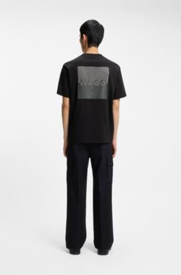 Relaxed-fit T-shirt in cotton with split logos, Black