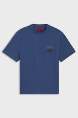 Relaxed-fit T-shirt in cotton with split logos, Blue
